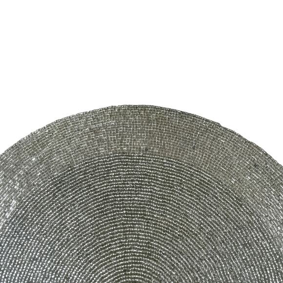 TIRAMISU Hand Beaded Placemat 15in Metallic SILVER Holiday Glam Decor New - Picture 3 of 14